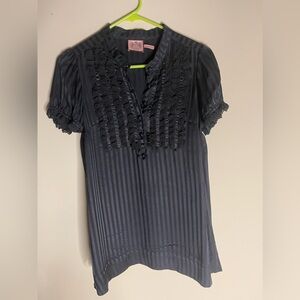 Juicy Couture RARE silk striped blouse with lace ruffles